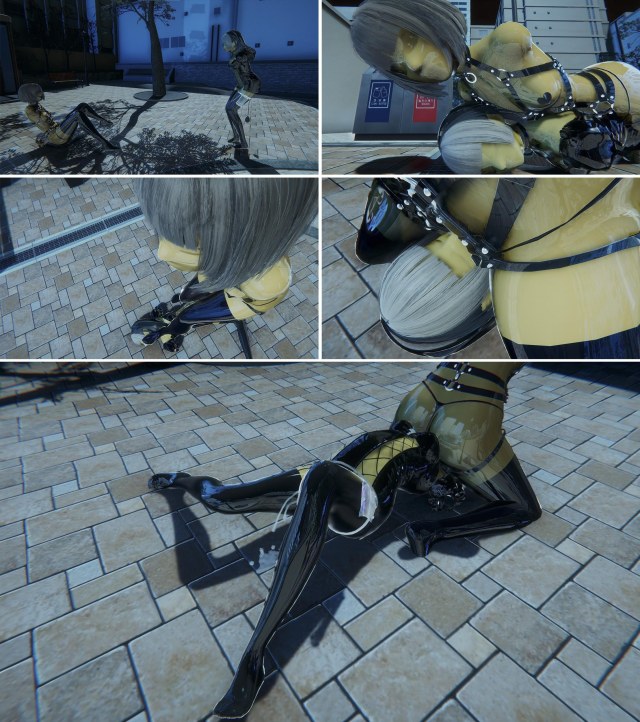 Gelcoat & Raincoat7 Sisterhood Latex Coat Playing with Tights Gagging Humanoid Masked BDSM Bound Incontinence ConditioPreview