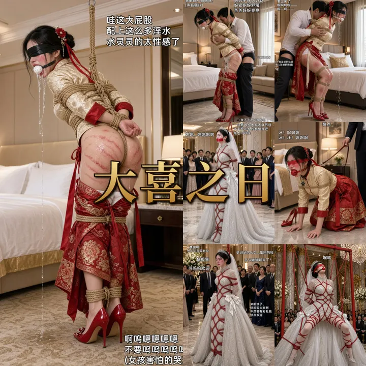 DID精品剧情大作：大喜之日！ 最美新娘被丈夫抛弃，遭劫匪绑架凌辱折磨，驷马蹲缚吊缚等多种姿势，按摩棒强高、项圈tk、恋足、接口水等多种元素。