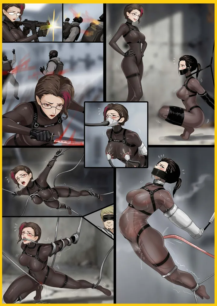 "Female Assassins: Shackled Shadows 02"—Two Assassins in Ultra-Sexy Bodysuits, Bound Tightly with Steel Cables, and SuPreview